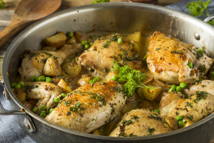 курица с картошкой и горошком