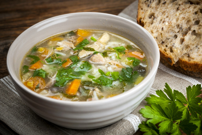 куриный суп с рисом и грибами